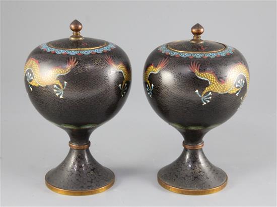 A pair of Chinese cloisonne enamel dragon jars and covers, early 20th century, height 20.5cm